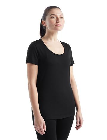 Women's Icebreaker Merino Sphere II Short Sleeve Scoop T Shirts Black | CA 1361UZGT